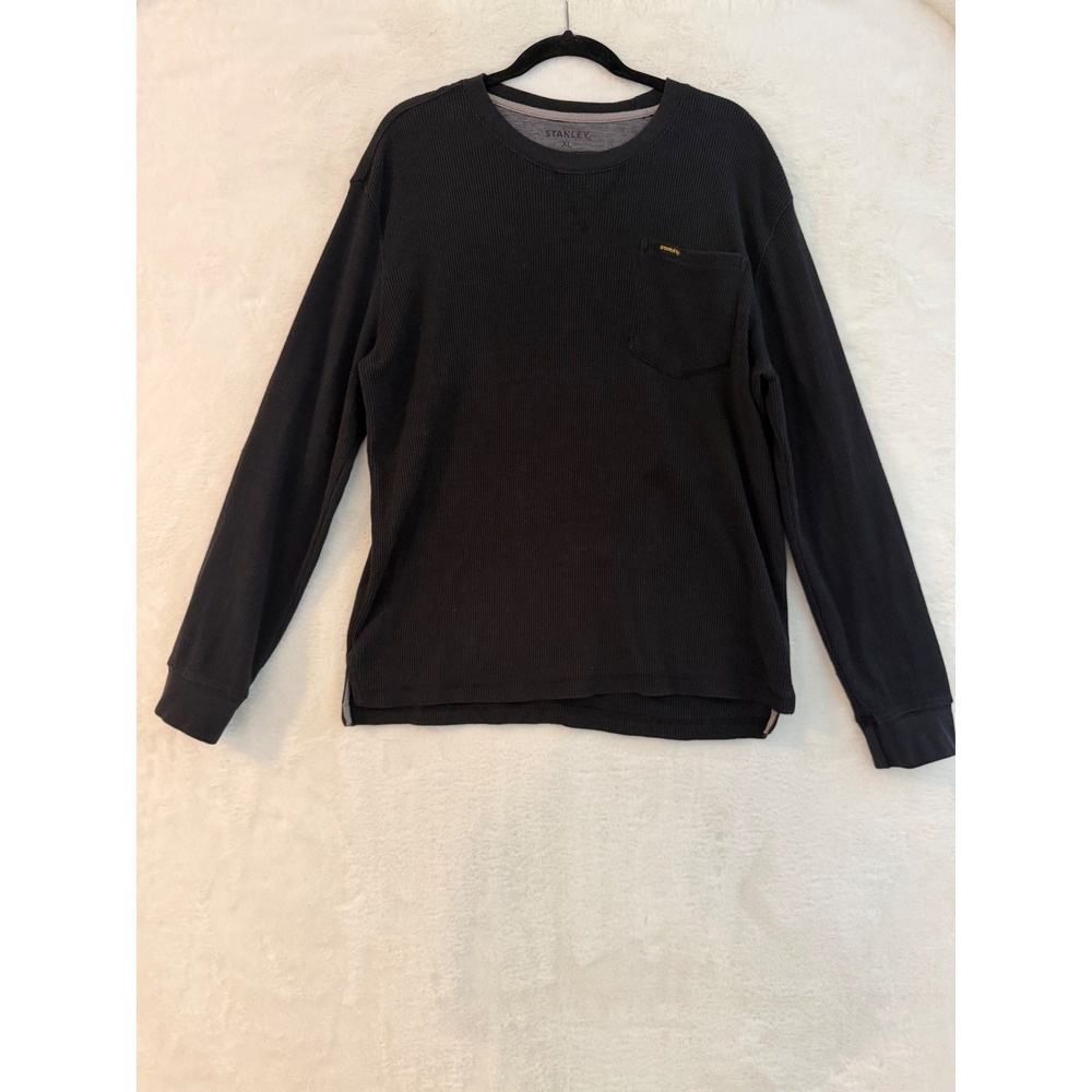 Stanley Waffle Knit Thermal Shirt Mens XL Black Long Sleeve Pocket Crewneck Top